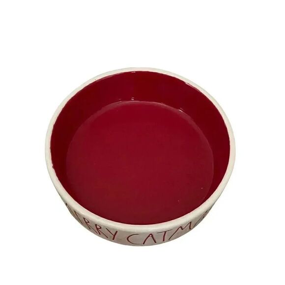 2 for $30 Rae Dunn Merry Catmas Pet Food Bowl Matte cream and red  ceramic - Picture 2 of 4